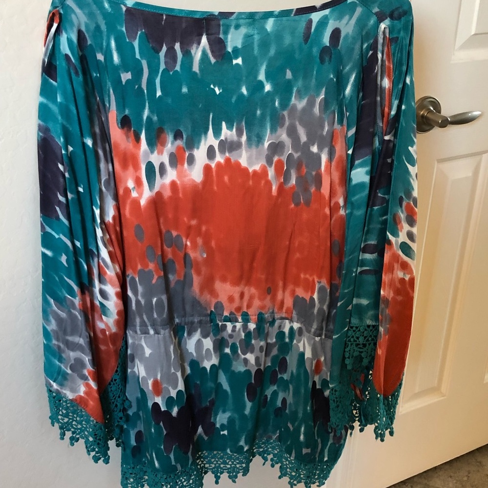 Blouse with full lace sleeves and draw string belt